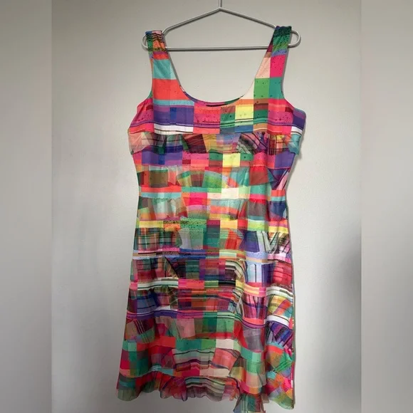 Colourblock Patchwork Ruffle Dress - Size L - Picture 2 of 4